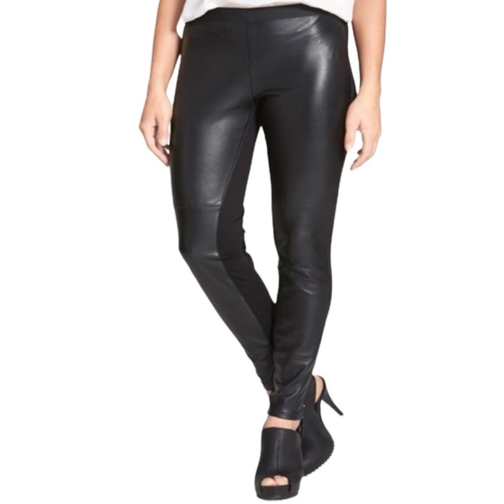 Eileen Fisher 100% Leather Front Ponte Pull On Legging Pants size Large